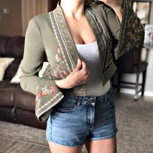 BCBG Olive Green Embroidered Jacket Size XS NWT